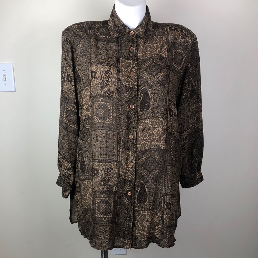 Designs & Co Vintage Button Down Brown Patchwork